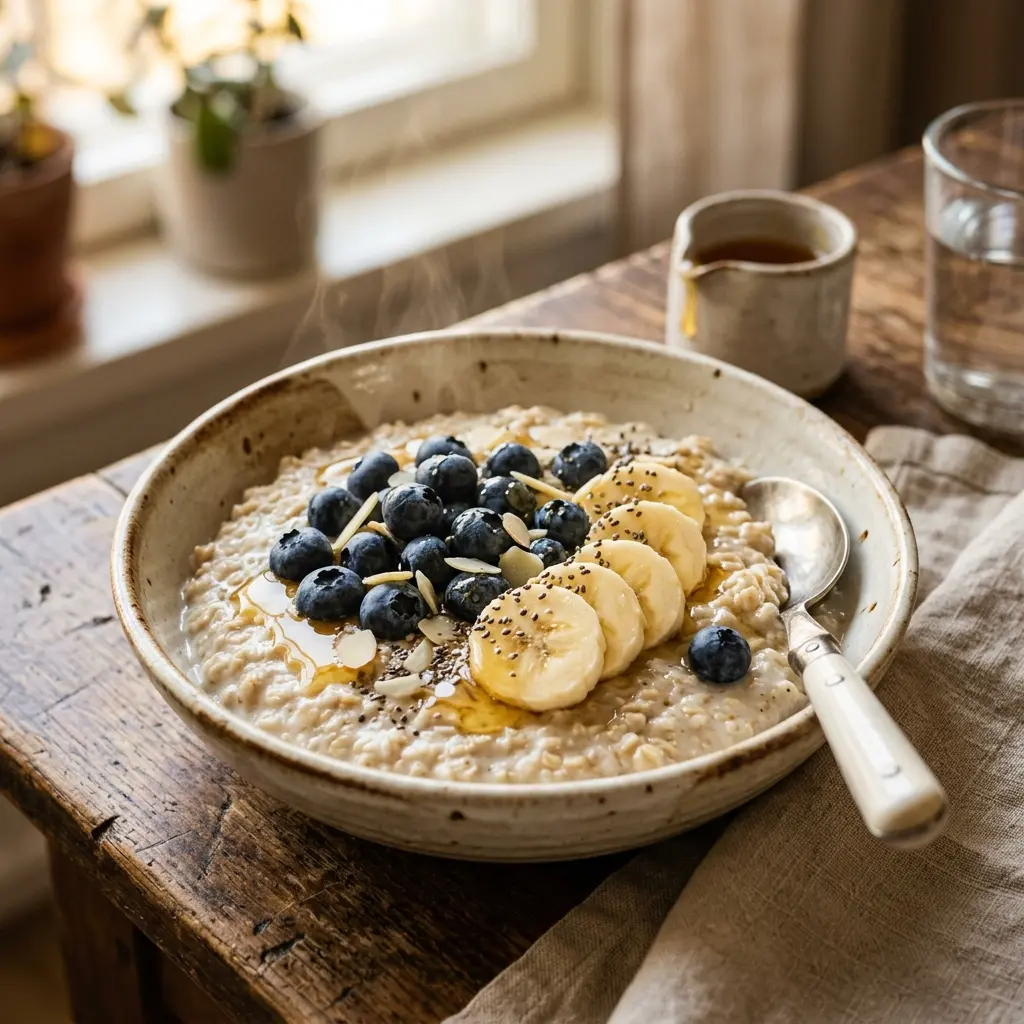 Kaurapuuro mustikoilla on ravitseva ja edullinen aamiainen