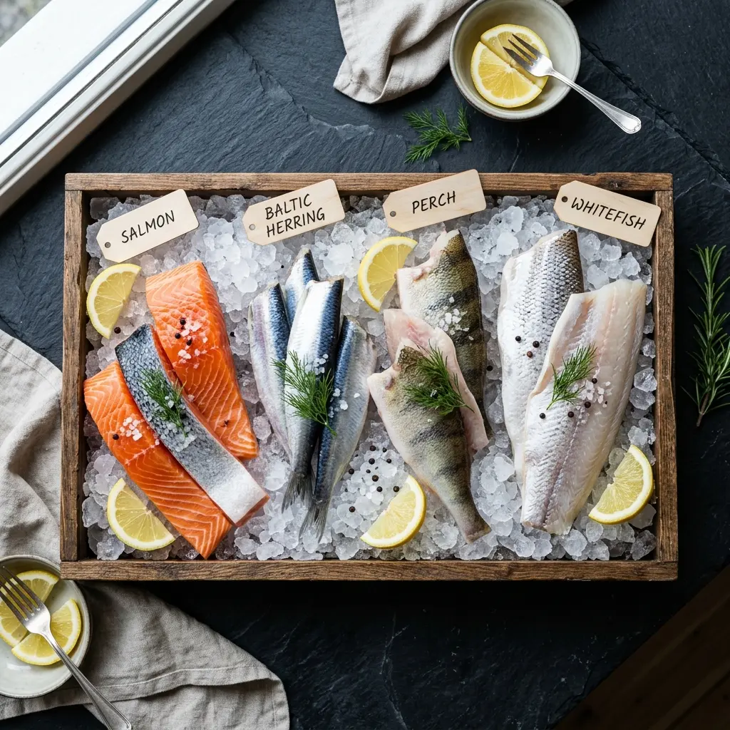 Kaloja ja D-vitamiinin lähteitä