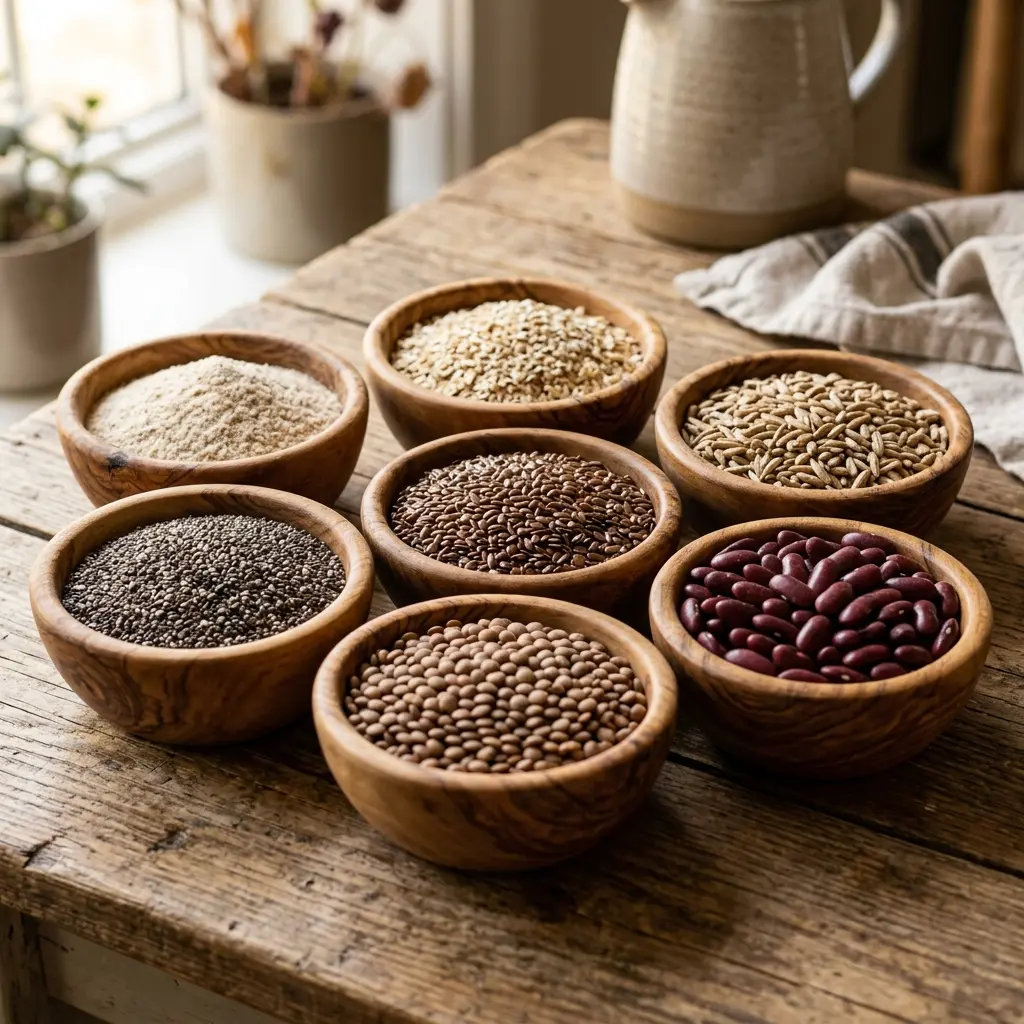 Kuiturikkaita ruoka-aineita kulhoissa